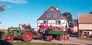 Pupils on a tractor trailer